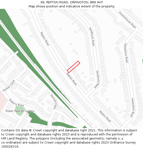 99, REPTON ROAD, ORPINGTON, BR6 9HT: Location map and indicative extent of plot