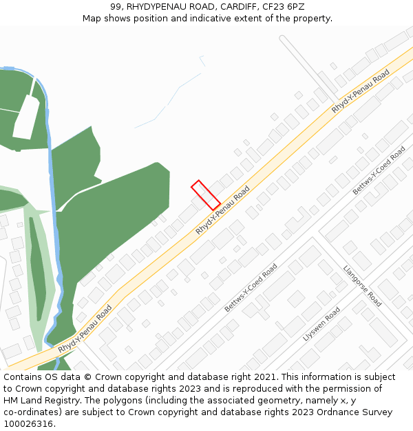 99, RHYDYPENAU ROAD, CARDIFF, CF23 6PZ: Location map and indicative extent of plot