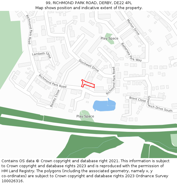 99, RICHMOND PARK ROAD, DERBY, DE22 4PL: Location map and indicative extent of plot