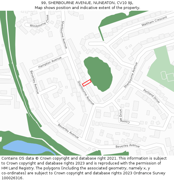 99, SHERBOURNE AVENUE, NUNEATON, CV10 9JL: Location map and indicative extent of plot