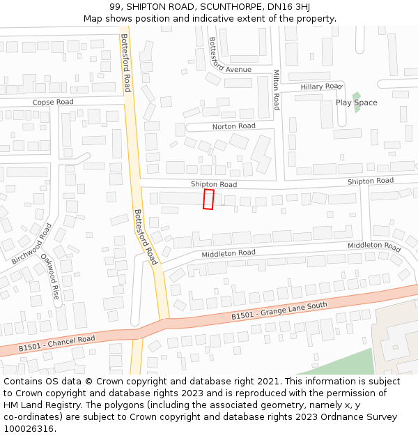 99, SHIPTON ROAD, SCUNTHORPE, DN16 3HJ: Location map and indicative extent of plot