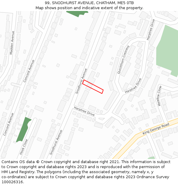 99, SNODHURST AVENUE, CHATHAM, ME5 0TB: Location map and indicative extent of plot