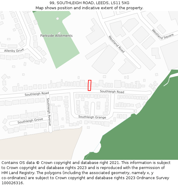 99, SOUTHLEIGH ROAD, LEEDS, LS11 5XG: Location map and indicative extent of plot
