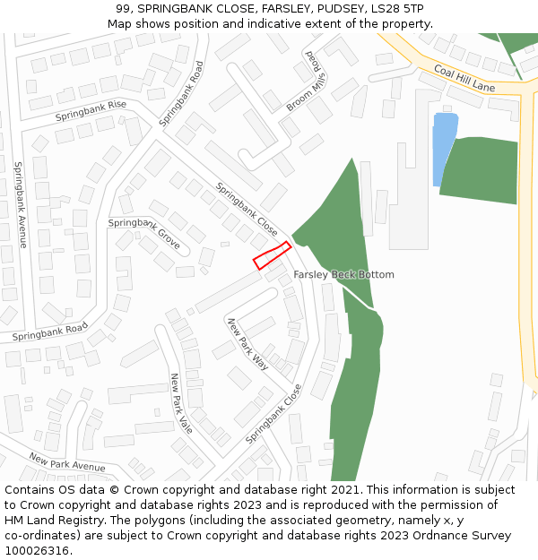 99, SPRINGBANK CLOSE, FARSLEY, PUDSEY, LS28 5TP: Location map and indicative extent of plot