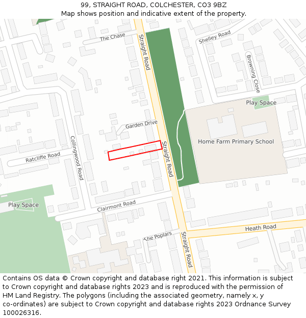 99, STRAIGHT ROAD, COLCHESTER, CO3 9BZ: Location map and indicative extent of plot