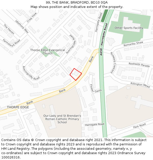 99, THE BANK, BRADFORD, BD10 0QA: Location map and indicative extent of plot