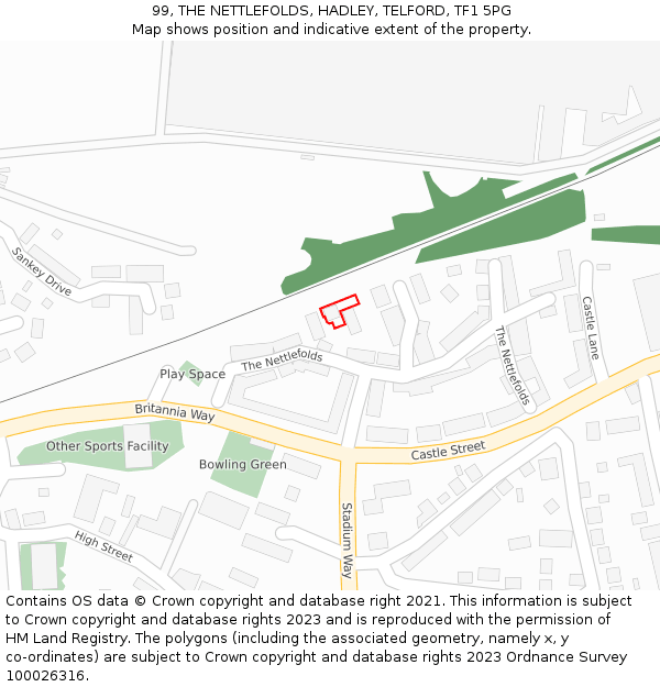 99, THE NETTLEFOLDS, HADLEY, TELFORD, TF1 5PG: Location map and indicative extent of plot