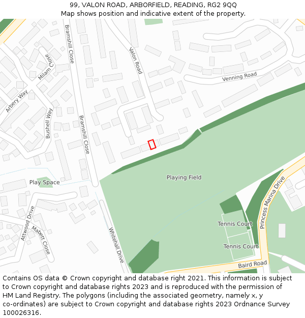 99, VALON ROAD, ARBORFIELD, READING, RG2 9QQ: Location map and indicative extent of plot