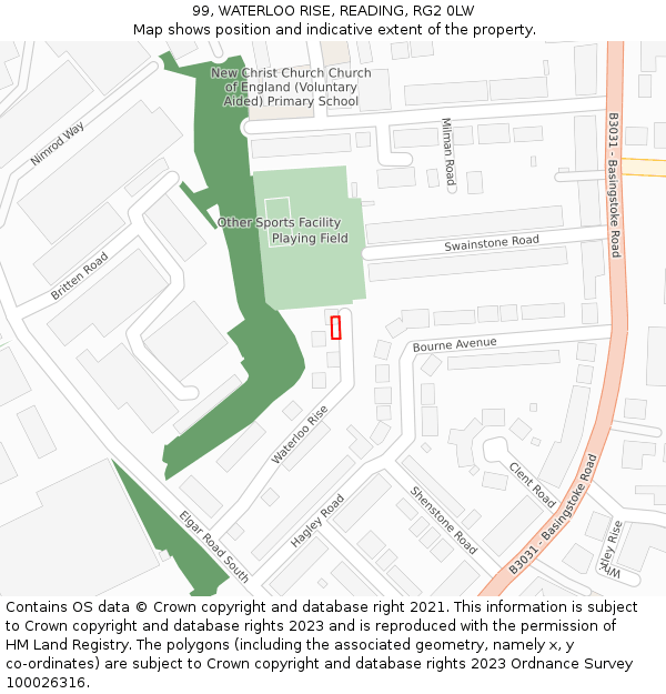 99, WATERLOO RISE, READING, RG2 0LW: Location map and indicative extent of plot