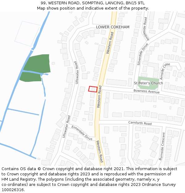 99, WESTERN ROAD, SOMPTING, LANCING, BN15 9TL: Location map and indicative extent of plot