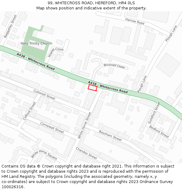 99, WHITECROSS ROAD, HEREFORD, HR4 0LS: Location map and indicative extent of plot