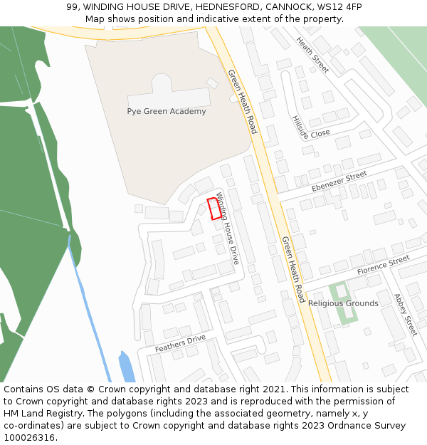99, WINDING HOUSE DRIVE, HEDNESFORD, CANNOCK, WS12 4FP: Location map and indicative extent of plot