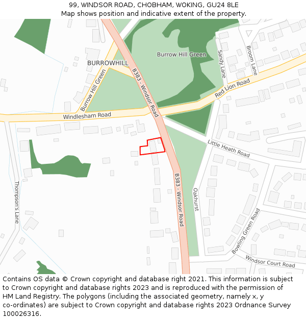99, WINDSOR ROAD, CHOBHAM, WOKING, GU24 8LE: Location map and indicative extent of plot