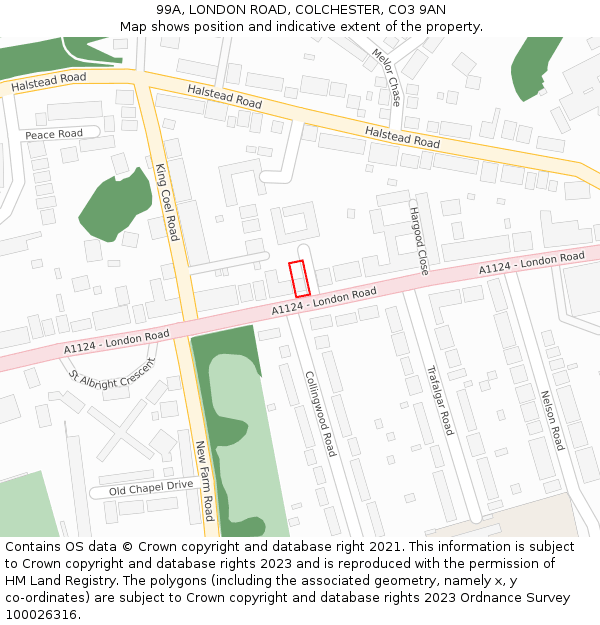 99A, LONDON ROAD, COLCHESTER, CO3 9AN: Location map and indicative extent of plot