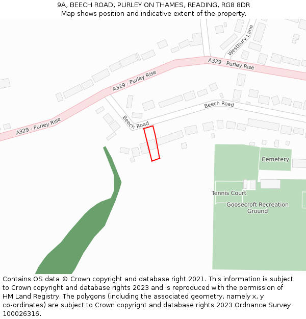 9A, BEECH ROAD, PURLEY ON THAMES, READING, RG8 8DR: Location map and indicative extent of plot