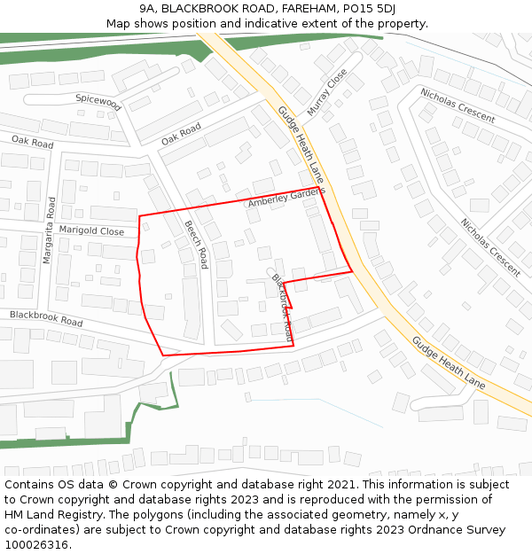 9A, BLACKBROOK ROAD, FAREHAM, PO15 5DJ: Location map and indicative extent of plot