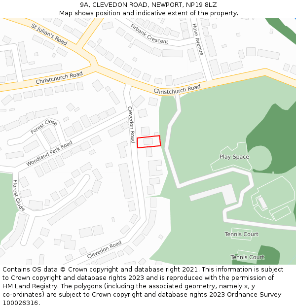 9A, CLEVEDON ROAD, NEWPORT, NP19 8LZ: Location map and indicative extent of plot