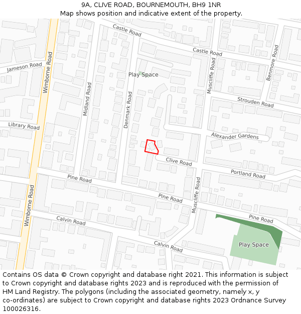 9A, CLIVE ROAD, BOURNEMOUTH, BH9 1NR: Location map and indicative extent of plot