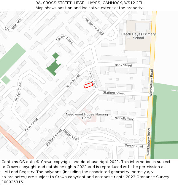 9A, CROSS STREET, HEATH HAYES, CANNOCK, WS12 2EL: Location map and indicative extent of plot
