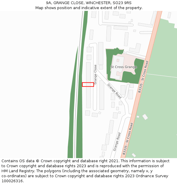 9A, GRANGE CLOSE, WINCHESTER, SO23 9RS: Location map and indicative extent of plot