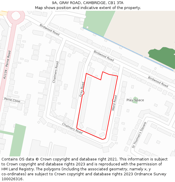 9A, GRAY ROAD, CAMBRIDGE, CB1 3TA: Location map and indicative extent of plot