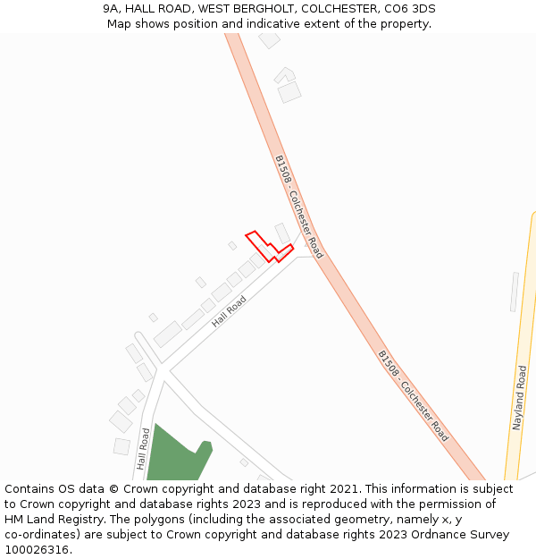 9A, HALL ROAD, WEST BERGHOLT, COLCHESTER, CO6 3DS: Location map and indicative extent of plot