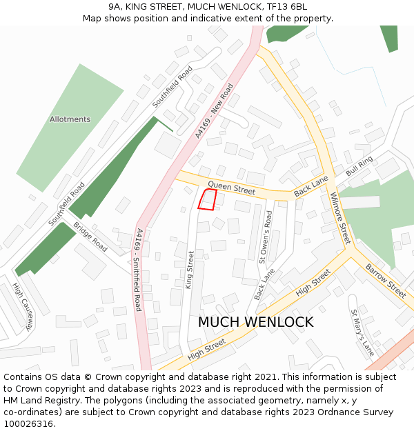 9A, KING STREET, MUCH WENLOCK, TF13 6BL: Location map and indicative extent of plot