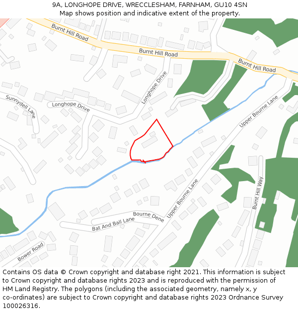 9A, LONGHOPE DRIVE, WRECCLESHAM, FARNHAM, GU10 4SN: Location map and indicative extent of plot