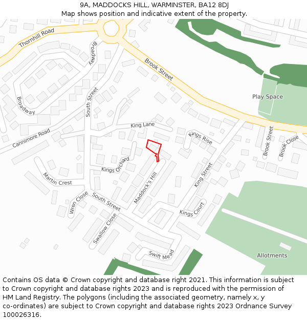 9A, MADDOCKS HILL, WARMINSTER, BA12 8DJ: Location map and indicative extent of plot