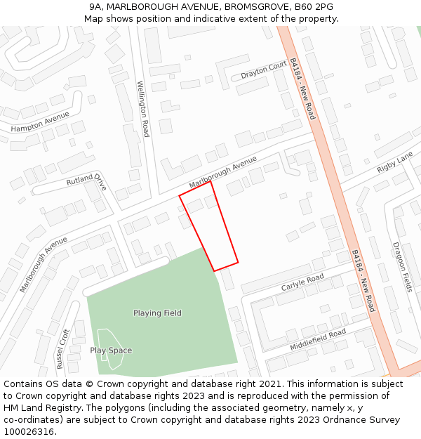 9A, MARLBOROUGH AVENUE, BROMSGROVE, B60 2PG: Location map and indicative extent of plot