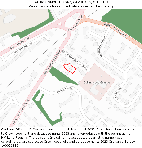 9A, PORTSMOUTH ROAD, CAMBERLEY, GU15 1LB: Location map and indicative extent of plot