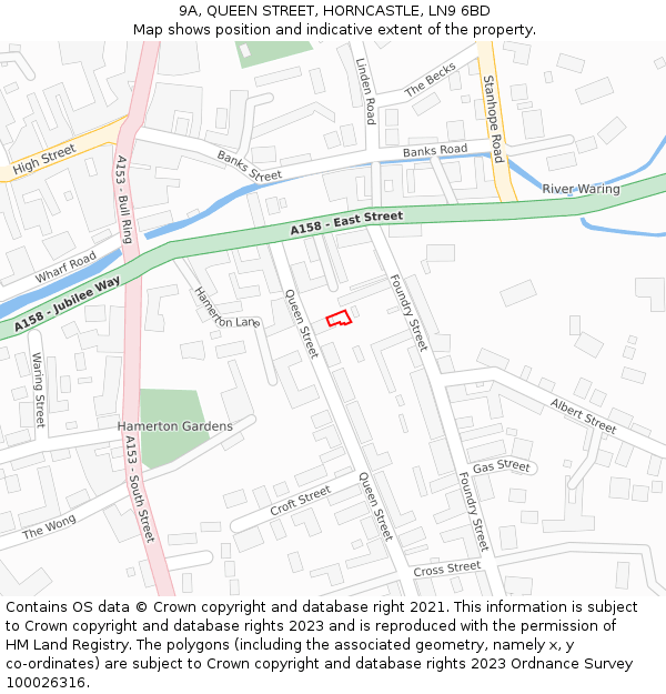 9A, QUEEN STREET, HORNCASTLE, LN9 6BD: Location map and indicative extent of plot
