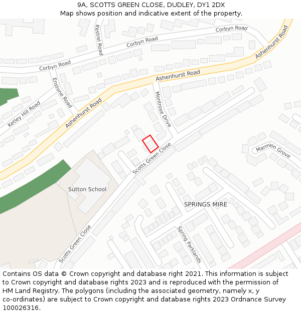 9A, SCOTTS GREEN CLOSE, DUDLEY, DY1 2DX: Location map and indicative extent of plot