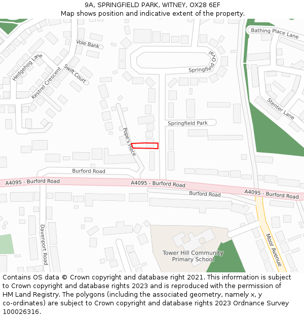 9A, SPRINGFIELD PARK, WITNEY, OX28 6EF: Location map and indicative extent of plot