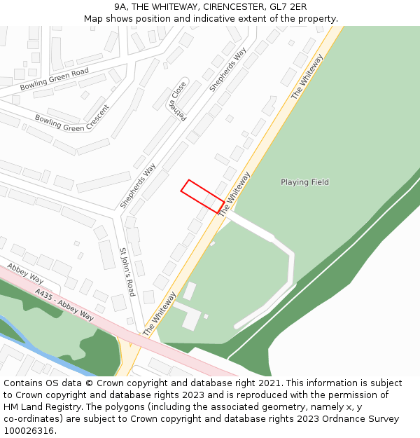 9A, THE WHITEWAY, CIRENCESTER, GL7 2ER: Location map and indicative extent of plot