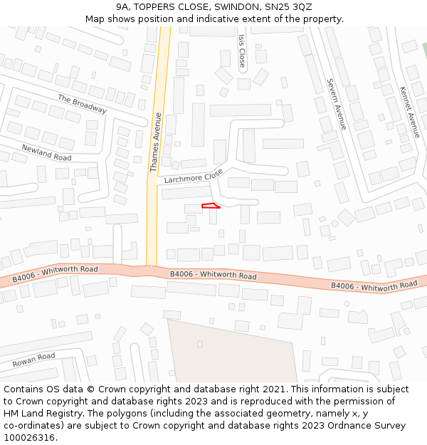 9A, TOPPERS CLOSE, SWINDON, SN25 3QZ: Location map and indicative extent of plot