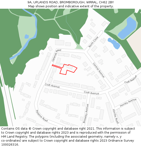 9A, UPLANDS ROAD, BROMBOROUGH, WIRRAL, CH62 2BY: Location map and indicative extent of plot
