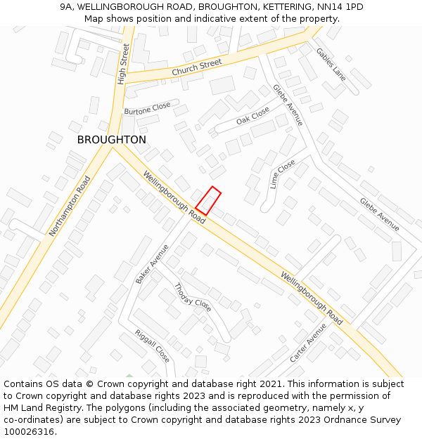 9A, WELLINGBOROUGH ROAD, BROUGHTON, KETTERING, NN14 1PD: Location map and indicative extent of plot
