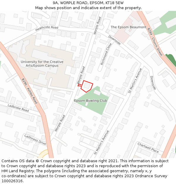 9A, WORPLE ROAD, EPSOM, KT18 5EW: Location map and indicative extent of plot