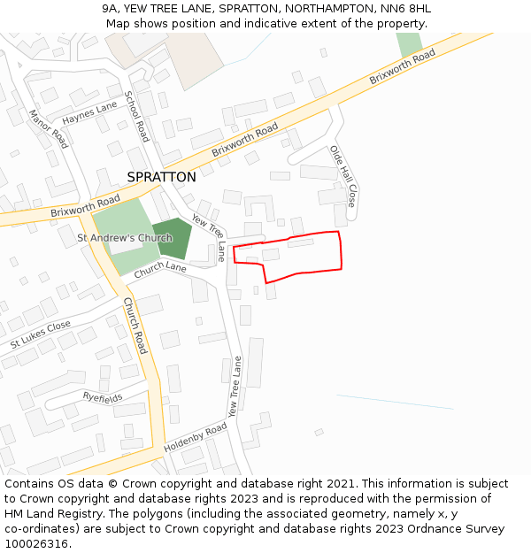 9A, YEW TREE LANE, SPRATTON, NORTHAMPTON, NN6 8HL: Location map and indicative extent of plot