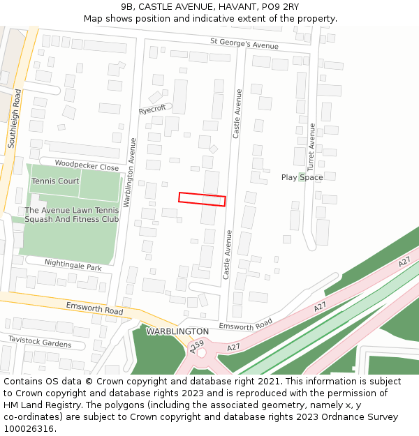 9B, CASTLE AVENUE, HAVANT, PO9 2RY: Location map and indicative extent of plot