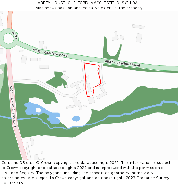 ABBEY HOUSE, CHELFORD, MACCLESFIELD, SK11 9AH: Location map and indicative extent of plot