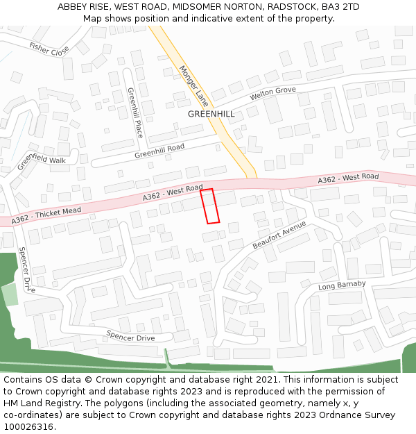 ABBEY RISE, WEST ROAD, MIDSOMER NORTON, RADSTOCK, BA3 2TD: Location map and indicative extent of plot