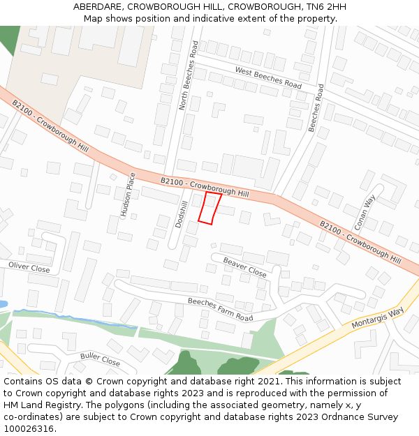 ABERDARE, CROWBOROUGH HILL, CROWBOROUGH, TN6 2HH: Location map and indicative extent of plot