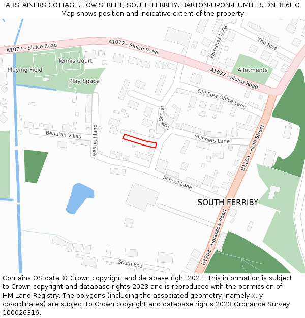ABSTAINERS COTTAGE, LOW STREET, SOUTH FERRIBY, BARTON-UPON-HUMBER, DN18 6HQ: Location map and indicative extent of plot