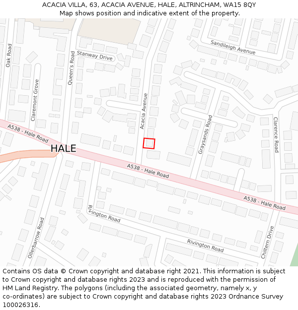 ACACIA VILLA, 63, ACACIA AVENUE, HALE, ALTRINCHAM, WA15 8QY: Location map and indicative extent of plot