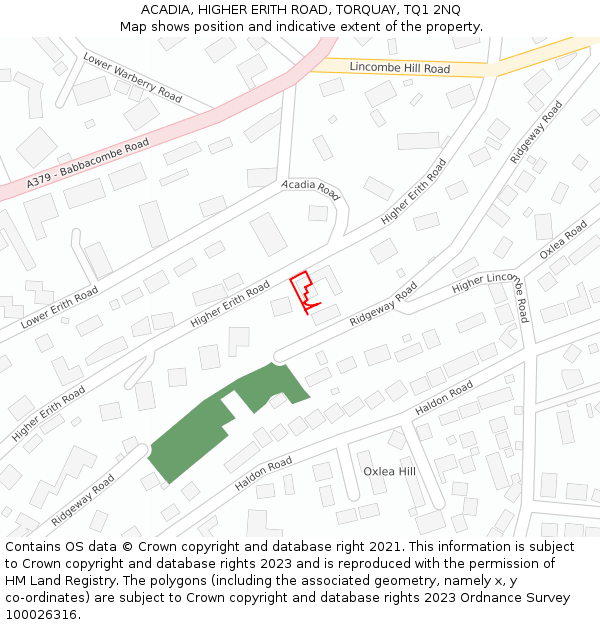 ACADIA, HIGHER ERITH ROAD, TORQUAY, TQ1 2NQ: Location map and indicative extent of plot