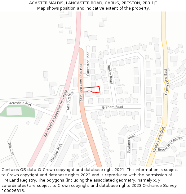 ACASTER MALBIS, LANCASTER ROAD, CABUS, PRESTON, PR3 1JE: Location map and indicative extent of plot