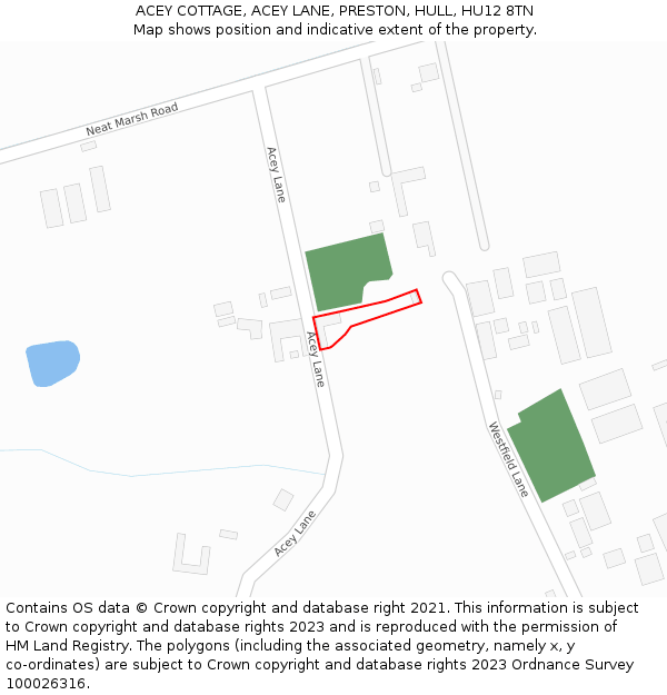 ACEY COTTAGE, ACEY LANE, PRESTON, HULL, HU12 8TN: Location map and indicative extent of plot