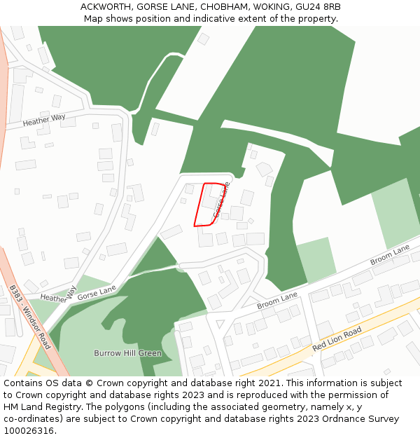 ACKWORTH, GORSE LANE, CHOBHAM, WOKING, GU24 8RB: Location map and indicative extent of plot